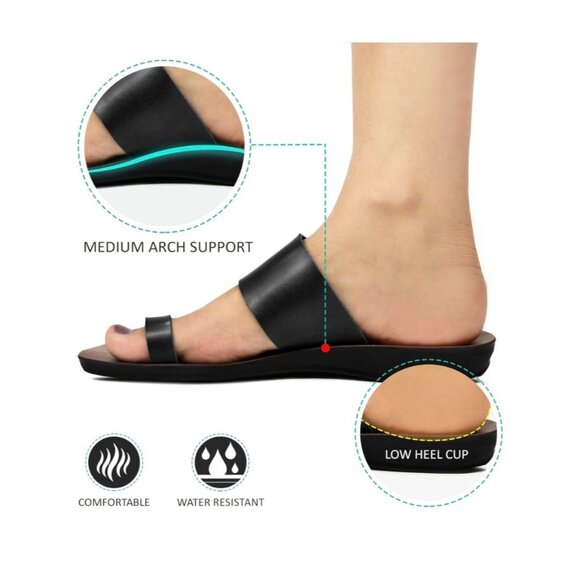 EUC Aerosoles Split Toe Vegan Black Leather Sandals EU 39 US 8 - Picture 3 of 14